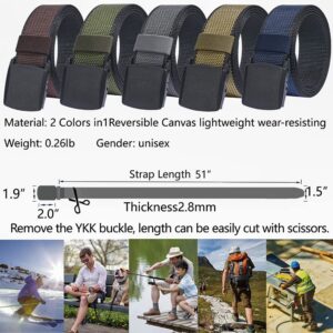 LionVII Belts for Men, 2 Colors in 1 Canvas Belt with YKK Plastic Buckle, Reversible Web Belt Breathable Fabric for Work Adjustable[53" L x 1.5" W](Black and Grey)