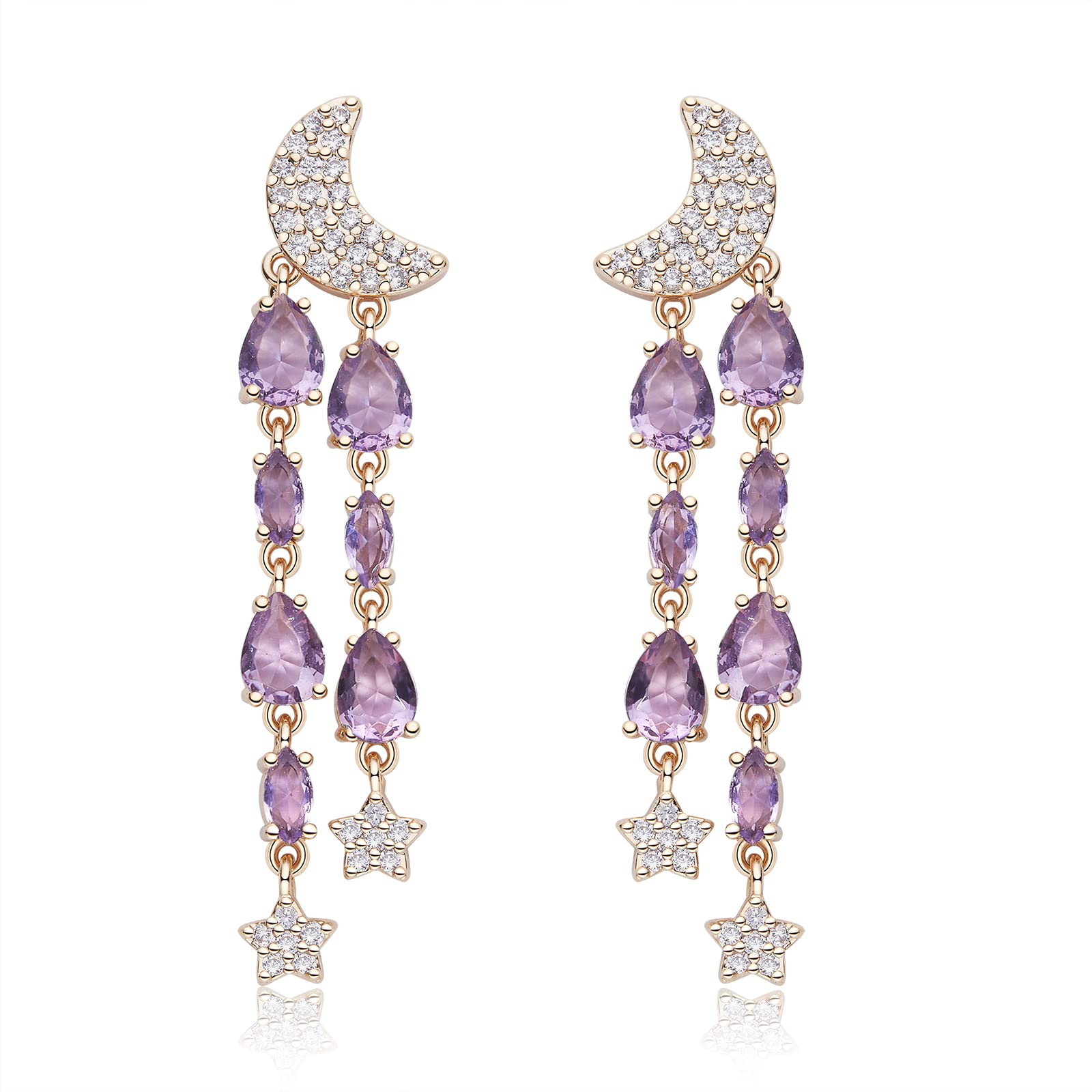 Metmolley Teardrop Crystal Dangle Earrings Tassel Moon and Star Earrings for Women (Purple)