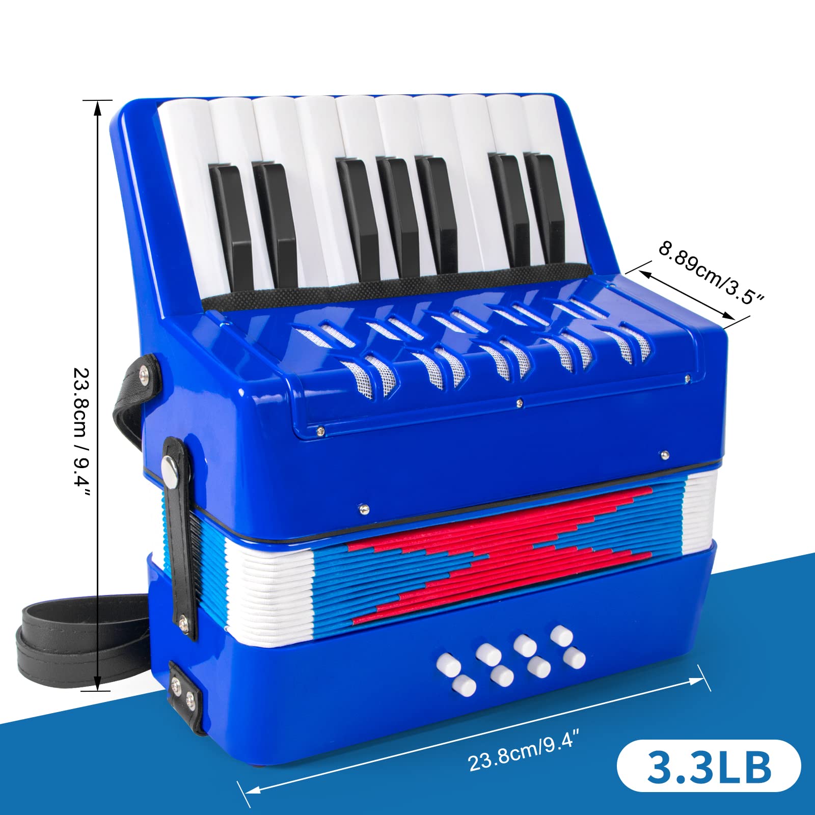 Accordion, 17 Keys Piano Accordion 8 Bass with Straps for Beginners Kids Student Educational Musical Instrument (Blue)