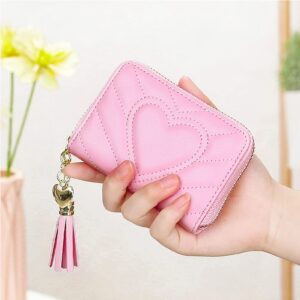 AUNER LEATHER Quilted Leather Small Wallet for Women, RFID Blocking Credit Card Holder Wallet, Pink