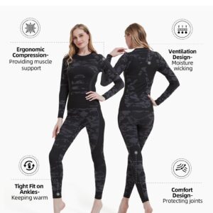 NOOYME Thermal Underwear for Women Base Layer Women Cold Weather,Long Johns for Women Black-camouflage