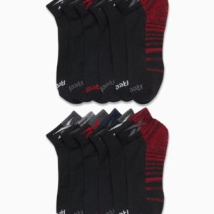 Reebok Men's Quarter Socks - 12 Pack Performance Cushion Comfort Socks - Breathable Athletic Ankle Socks for Men (6-12.5), Size 6-12.5, Red/Black