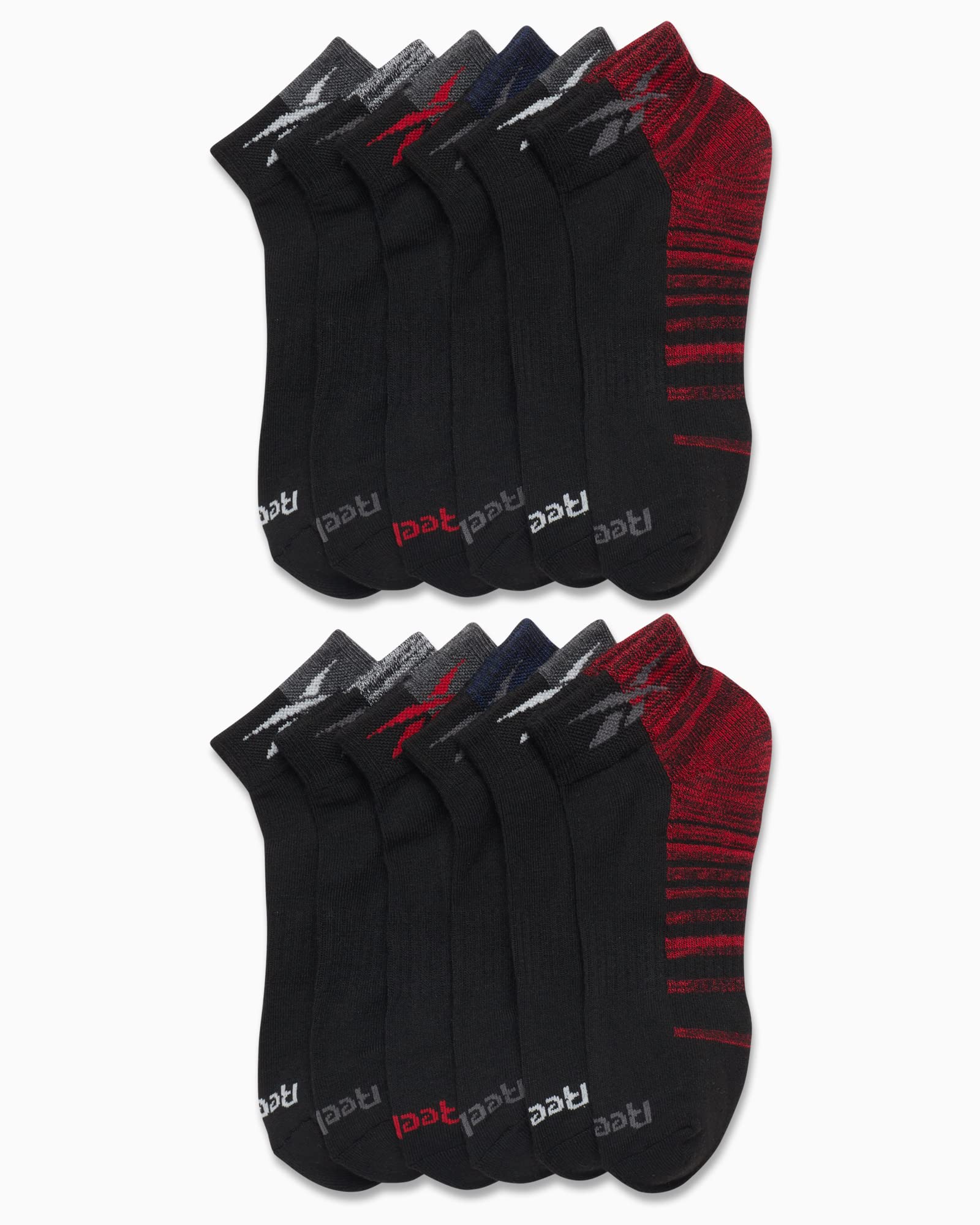 Reebok Men's Quarter Socks - 12 Pack Performance Cushion Comfort Socks - Breathable Athletic Ankle Socks for Men (6-12.5), Size 6-12.5, Red/Black