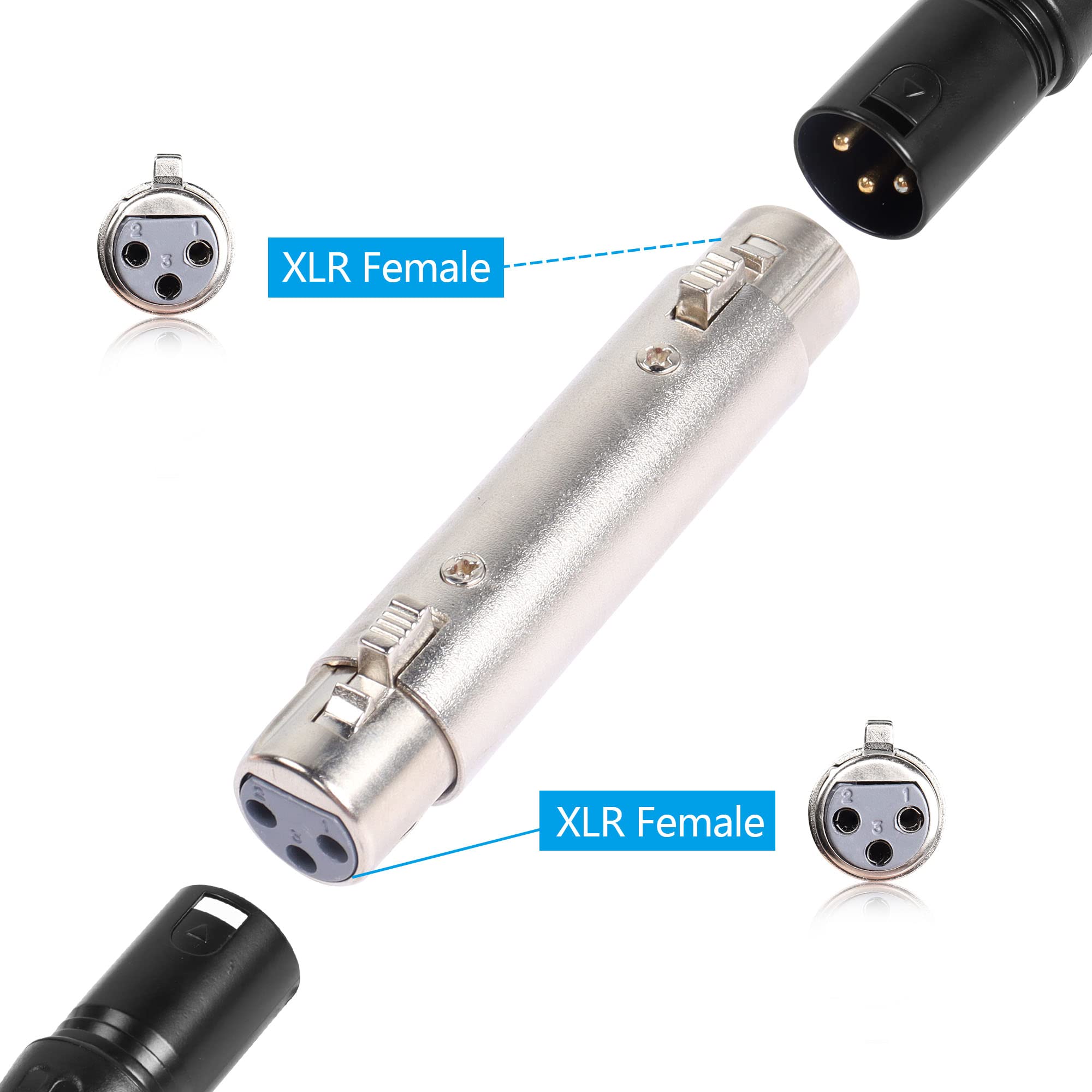 PNGKNYOCN XLR Female to Female Coupler,XLR 3-Pin Gender Changer Microphone Cable Adapter(2-Pack