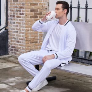 COOFANDY Sweatsuit For Men Long Sleeve Casual Athletic Tracksuits Zipper Exercise Jacket and Pants Sets White