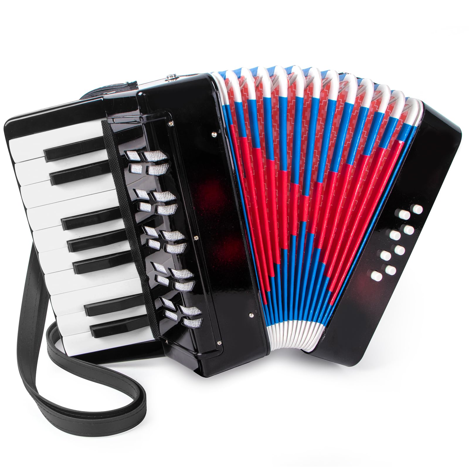 Accordion, 17 Keys Piano Accordion for Kids Students 8 Bass with Straps for Beginners Student Educational Musical Instrument (Black)