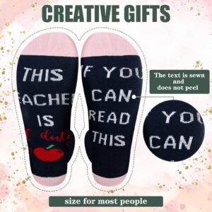 12 Pcs Teacher Appreciation Gifts Set, 4 Teacher Off Duty Socks, 4 Travel Cosmetic Pouch Makeup Bags, 4 Teacher Bracelet Expandable Bangle Funny Teacher Gifts Graduation Holiday Favors