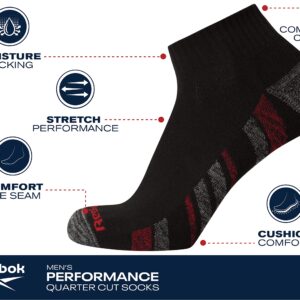 Reebok Men's Quarter Socks - 12 Pack Performance Cushion Comfort Socks - Breathable Athletic Ankle Socks for Men (6-12.5), Size 6-12.5, Red/Black