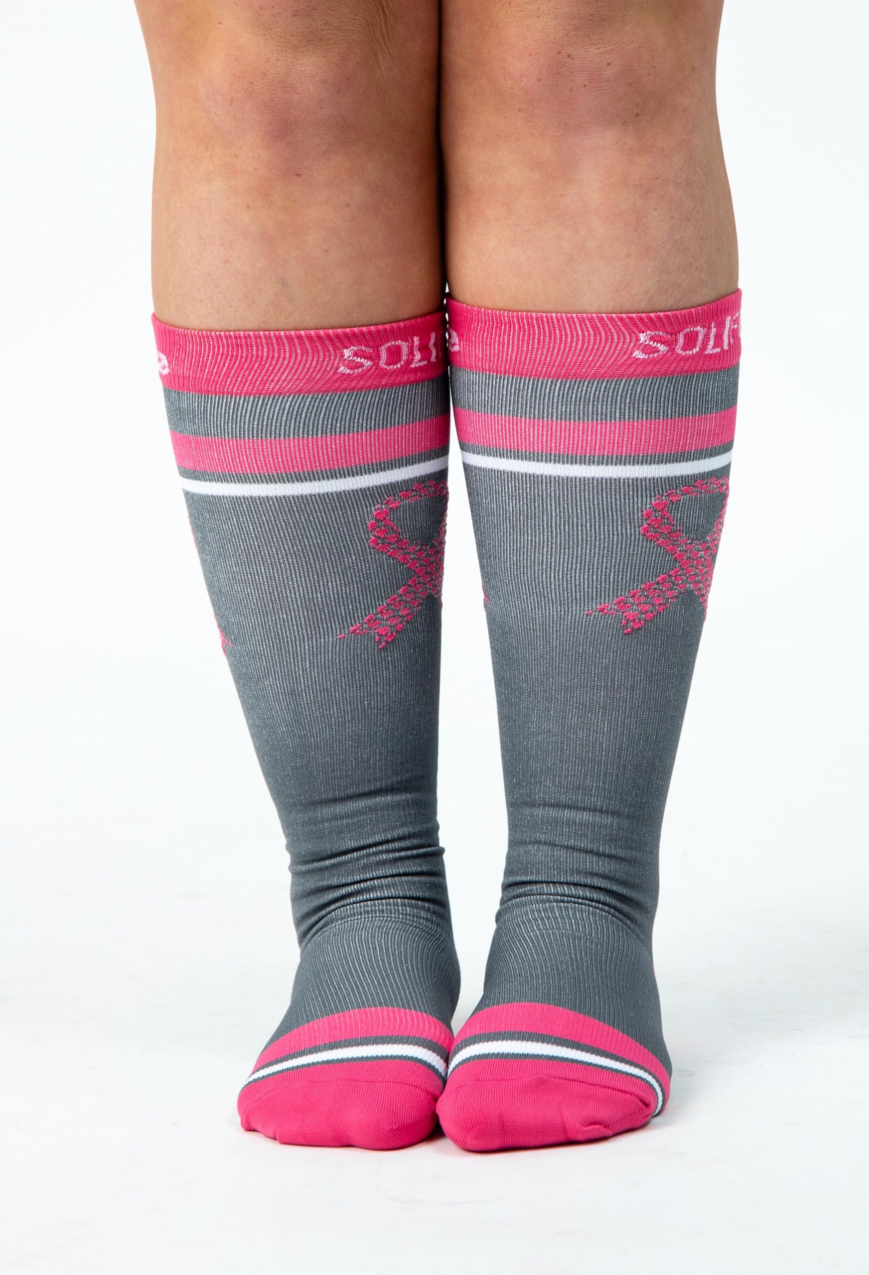 Graduated Compression Socks (15-20 mmhg) (L/XL, Pink Survivor) BREAST CANCER