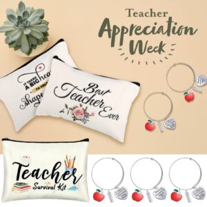 12 Pcs Teacher Appreciation Gifts Set, 4 Teacher Off Duty Socks, 4 Travel Cosmetic Pouch Makeup Bags, 4 Teacher Bracelet Expandable Bangle Funny Teacher Gifts Graduation Holiday Favors