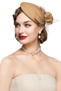 babeyond fascinator hats for women - tea party hats fascinators kentucky headband felt derby hat wedding flower mesh headwear camel