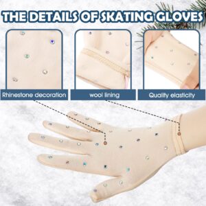 Hungdao 2 Pairs Figure Skating Gloves with Rhinestone Decoration Ice Skating Gloves for Women Girls Winter Skate Competition Accessories Test Show Practice Performance Dance, Medium Size