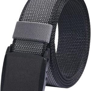 LionVII Belts for Men, 2 Colors in 1 Canvas Belt with YKK Plastic Buckle, Reversible Web Belt Breathable Fabric for Work Adjustable[53" L x 1.5" W](Black and Grey)