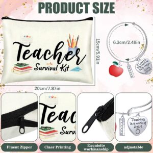 12 Pcs Teacher Appreciation Gifts Set, 4 Teacher Off Duty Socks, 4 Travel Cosmetic Pouch Makeup Bags, 4 Teacher Bracelet Expandable Bangle Funny Teacher Gifts Graduation Holiday Favors