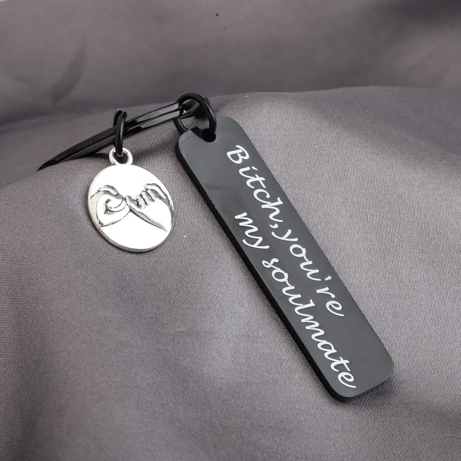 CENWA Best Friend Keychain Besties Gift Bitch You're My Soulmate Keychain BFF Gift (My Soulmate black K)