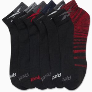 Reebok Men’s Quarter Socks – 6 Pack Cushion Quarter Cut Ankle Socks for Men - Breathable Men's Athletic Socks (Size: 6-12.5), Size 6-12.5, Red/Black