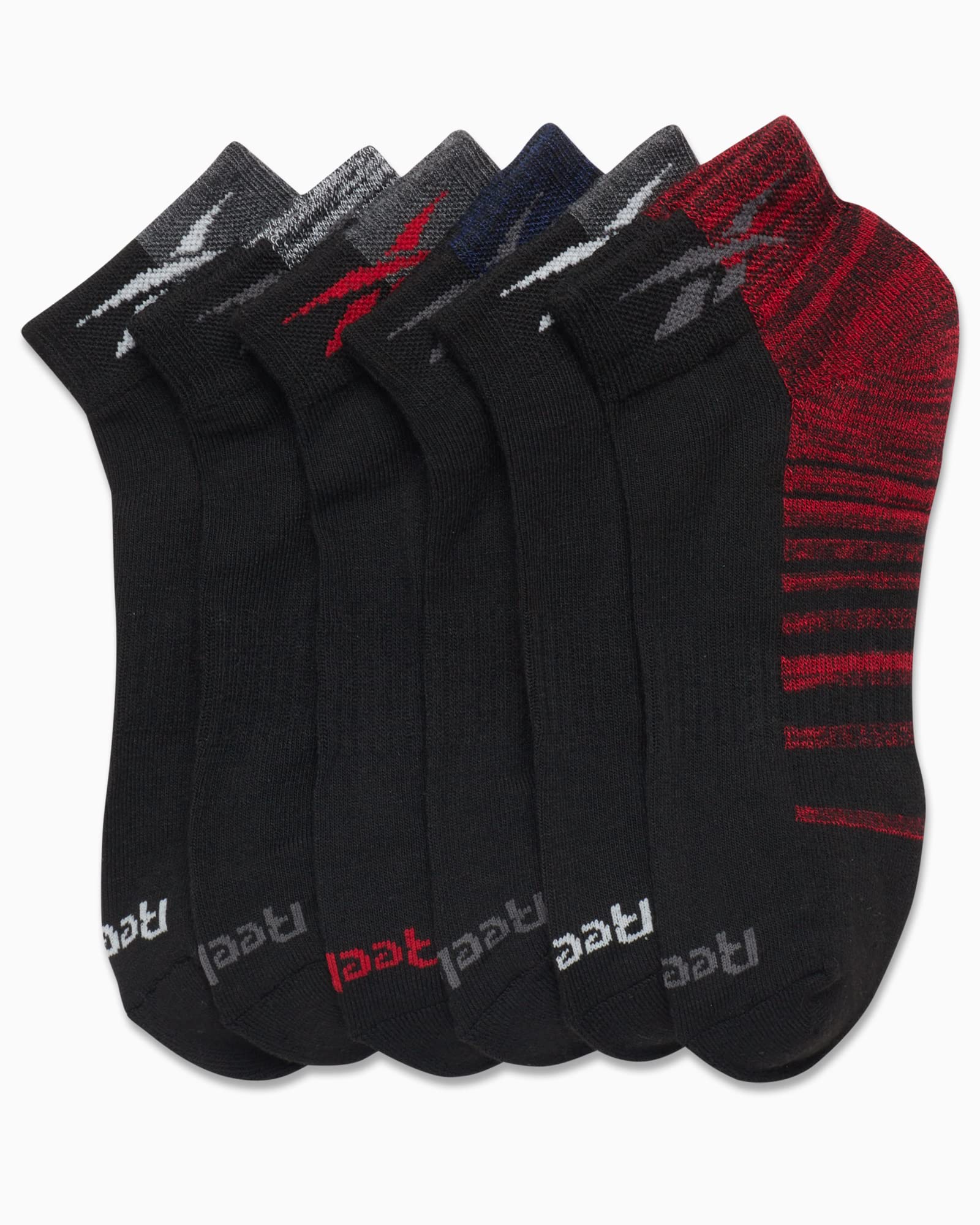 Reebok Men’s Quarter Socks – 6 Pack Cushion Quarter Cut Ankle Socks for Men - Breathable Men's Athletic Socks (Size: 6-12.5), Size 6-12.5, Red/Black