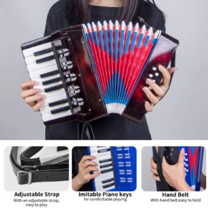 Accordion, 17 Keys Piano Accordion for Kids Students 8 Bass with Straps for Beginners Student Educational Musical Instrument (Black)