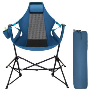 let's camp hammock chair portable camping chair oversized folding rocking chair with headrest and cup holder for travel, picnic, patio, fishing, supports 300lbs