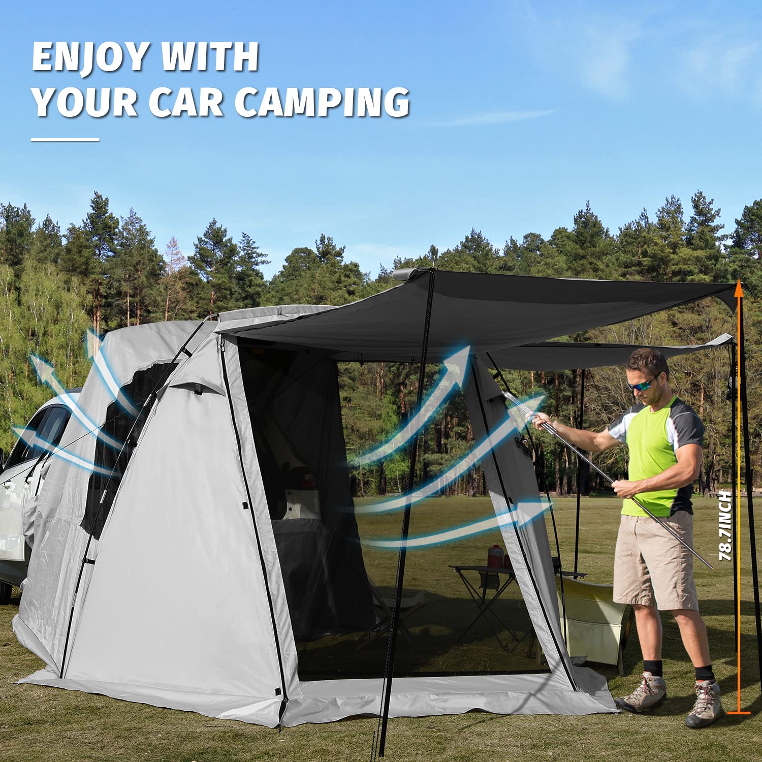 KAMPKEEPER SUV Car Tent, Tailgate Shade Awning Tent for Camping, Vehicle Camping Tents Outdoor Travel (Gray)