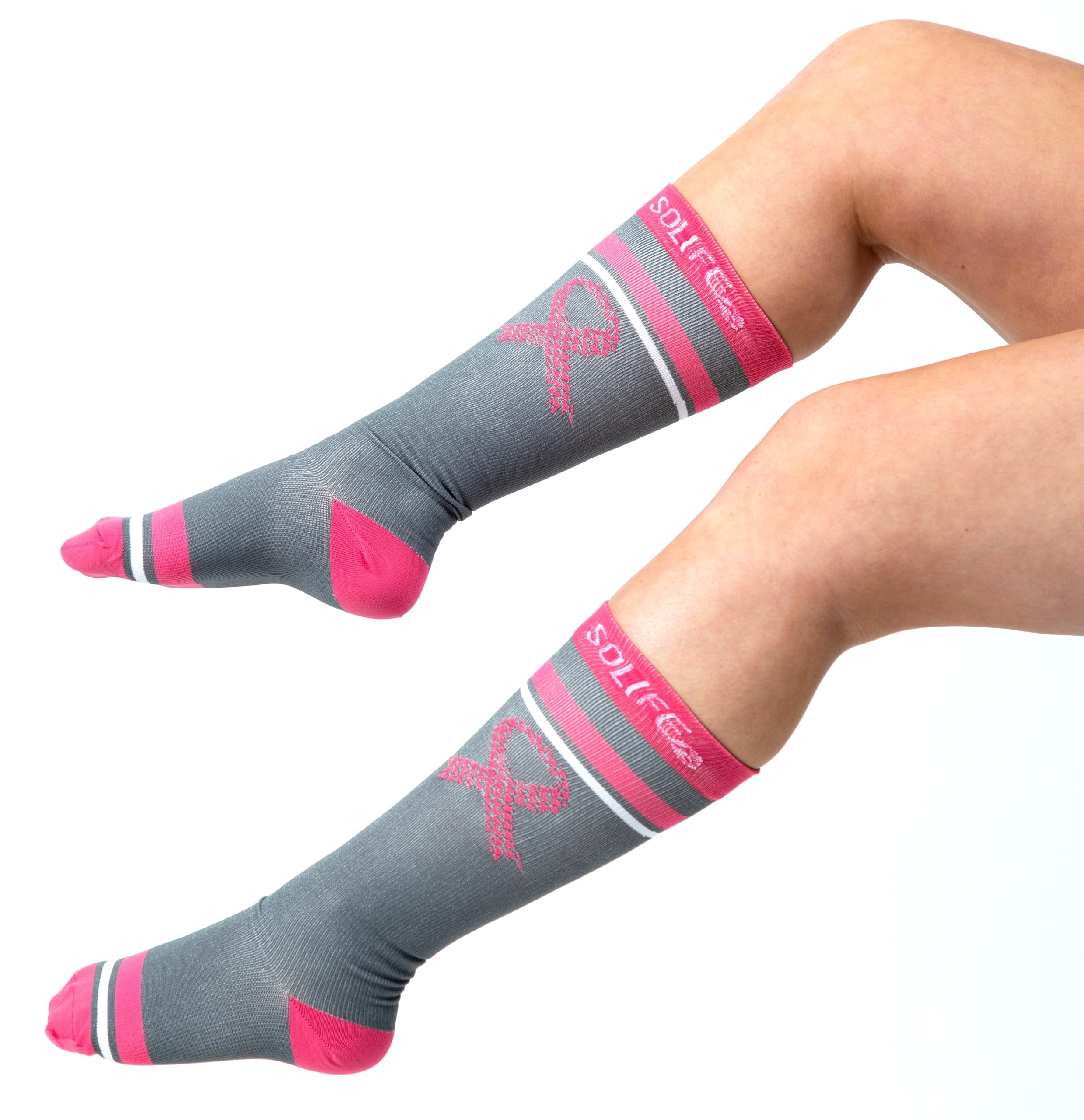 Graduated Compression Socks (15-20 mmhg) (L/XL, Pink Survivor) BREAST CANCER