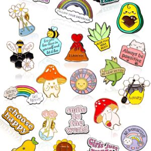 23 Pcs Positive Pins Inspirational Lapel Pin Cartoon Cute Pins Motivational Pins for Backpacks Aesthetic Brooch Pin Badges for Women Girl Jeans Jackets Hats Decor (Vivid Style)