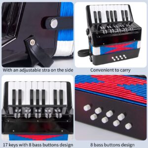 Accordion, 17 Keys Piano Accordion for Kids Students 8 Bass with Straps for Beginners Student Educational Musical Instrument (Black)