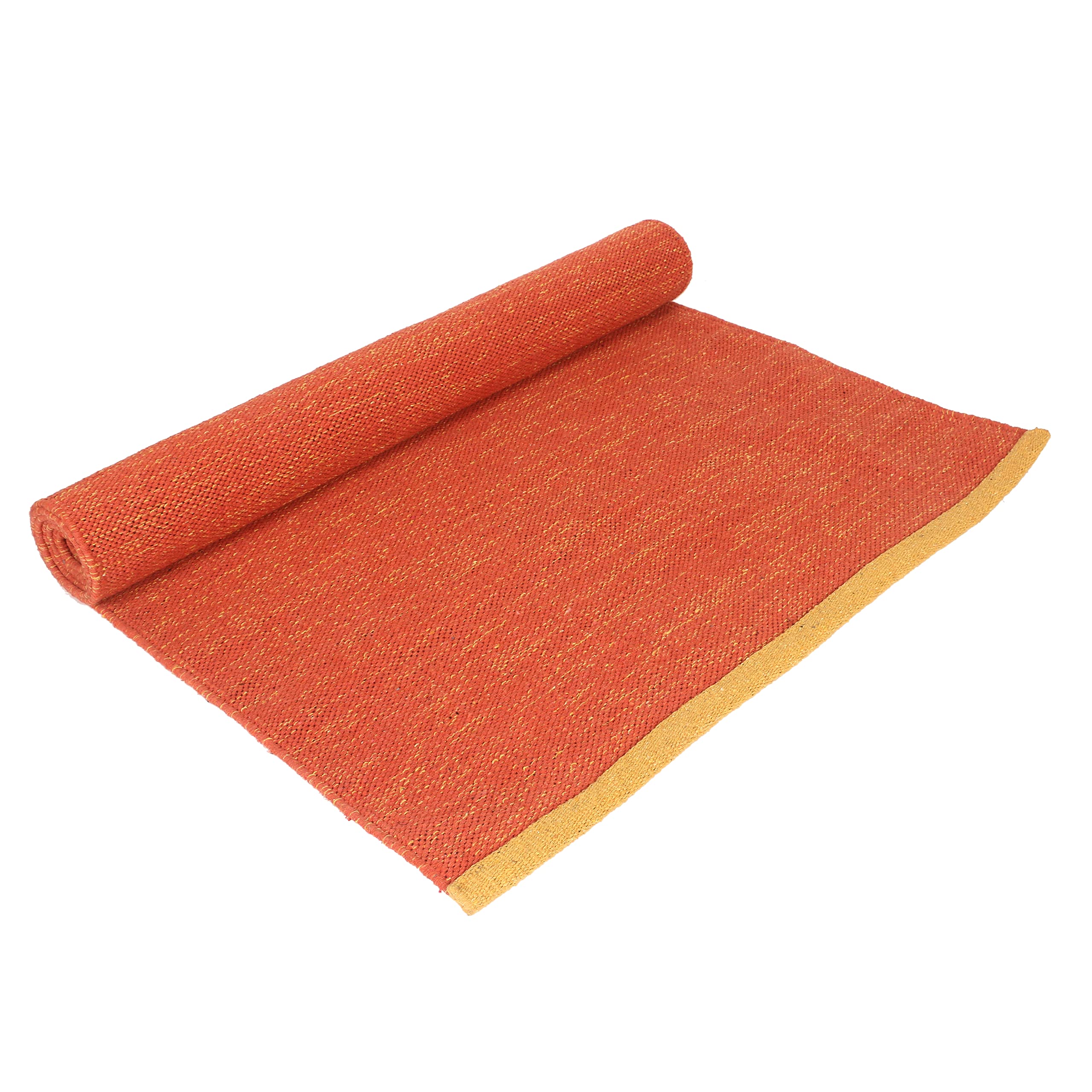 KD Willmax Cotton Yoga Mat Cotton Handmade Organic Cotton Yoga Earth Natural Elements Yoga Rug Hand Woven Washable 100% Organic Exercise Mat Highly Absorbent Mat Size 74x27 Inch (Saffron,Dark Orange)