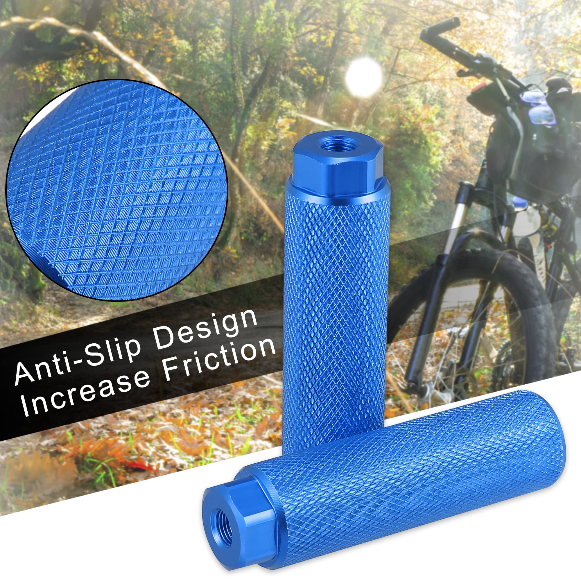 X AUTOHAUX Pair Aluminum Alloy Rear Foot Pegs Footrests Universal Blue for BMX MTB Bike Bicycle Fit 3/8 Inch Axles