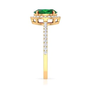 Rosec Jewels Lab Grown Emerald Diamond Oval Engagement Ring, AAAA Quality, Certified 6X8mm Oval Emerald Halo Engagement Ring, 14K Yellow Gold, Size:US 7.00