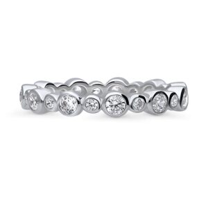 BERRICLE Sterling Silver Bubble Wedding Rings Bezel Set Cubic Zirconia CZ Anniversary Eternity Ring for Women, Rhodium Plated Size 6.5