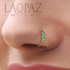 LAOPAZ Nose Ring With Opal 24G, 14K Gold Filled Nose Ring Hoop Green Opal, tiny nose piercing, beaded nose ring 7mm…