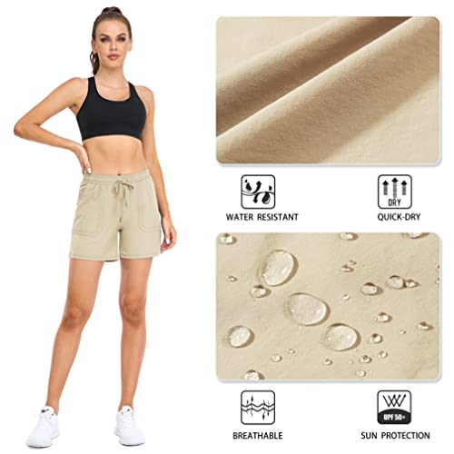 YAMXDM Women's Hiking Shorts, Golf Running Shorts Quick Dry Workout Summer Sports Shorts with Lightweight Pocket Khaki