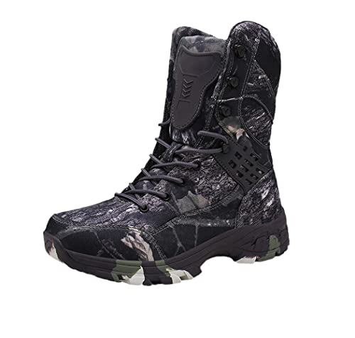 Military Tactical Ankle Boots, Men Outdoor Leather Winter Fur Warm Boots, Army Hunting Casual Shoes