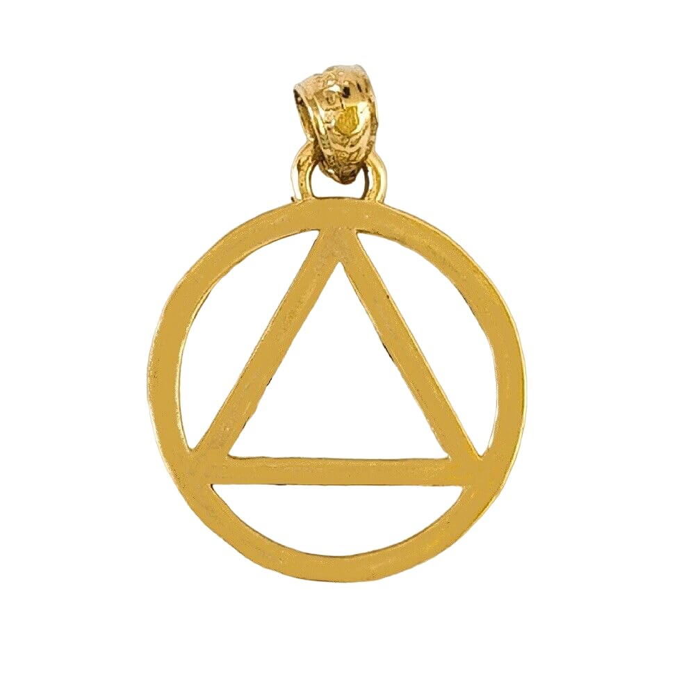 14k Yellow Gold Alcoholics Anonymous Recovery Sobriety Symbol Pendant, Made in USA