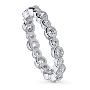 berricle sterling silver bubble wedding rings bezel set cubic zirconia cz anniversary eternity ring for women, rhodium plated size 6.5