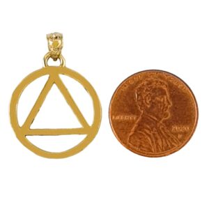 14k Yellow Gold Alcoholics Anonymous Recovery Sobriety Symbol Pendant, Made in USA