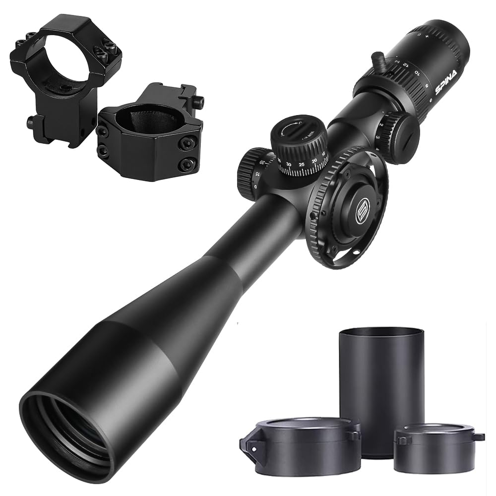 SPINA OPTICS 6-24x50 FFP First Focal Plane Riflescopes with Mil-dot Reticle and Parallax Adjustment, Sunshade Included, Waterproof, Fogproof Black Rifle Scope, 30mm Tube (with 11mm mounts)