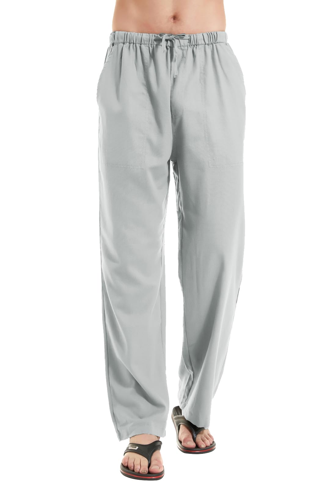 YuKaiChen Men's Linen Pants Yoga Sweatpants Beach Trousers Soft Casual Pants Light Grey Large