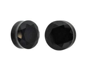 mystic metals body jewelry pair of black faceted double flare glass plugs (pg-556) (00g (10mm))