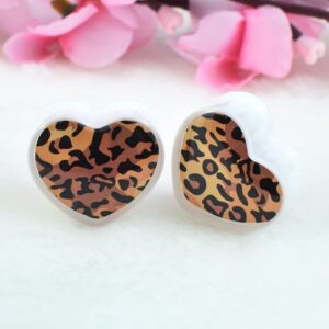 Jboyanpei 12Pcs/6pairs Sexy Leopard Ear Tunnels Plugs and Gauges Heart Shaped Acrylic Ear Expander Studs Stretching Body Piercing Jewelry 22mm