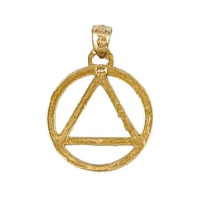 14k Yellow Gold Alcoholics Anonymous Recovery Sobriety Symbol Pendant, Made in USA