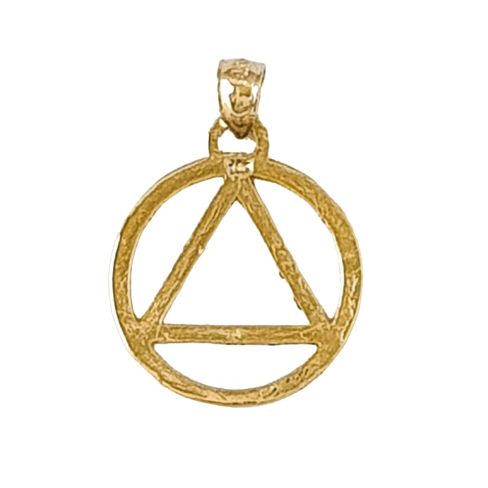 14k Yellow Gold Alcoholics Anonymous Recovery Sobriety Symbol Pendant, Made in USA