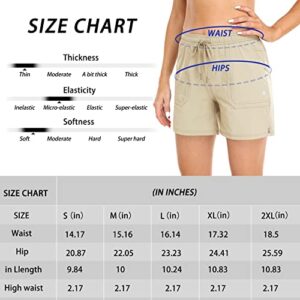 YAMXDM Women's Hiking Shorts, Golf Running Shorts Quick Dry Workout Summer Sports Shorts with Lightweight Pocket Khaki