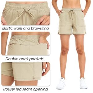 YAMXDM Women's Hiking Shorts, Golf Running Shorts Quick Dry Workout Summer Sports Shorts with Lightweight Pocket Khaki