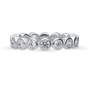 BERRICLE Sterling Silver Bubble Wedding Rings Bezel Set Cubic Zirconia CZ Anniversary Eternity Ring for Women, Rhodium Plated Size 7