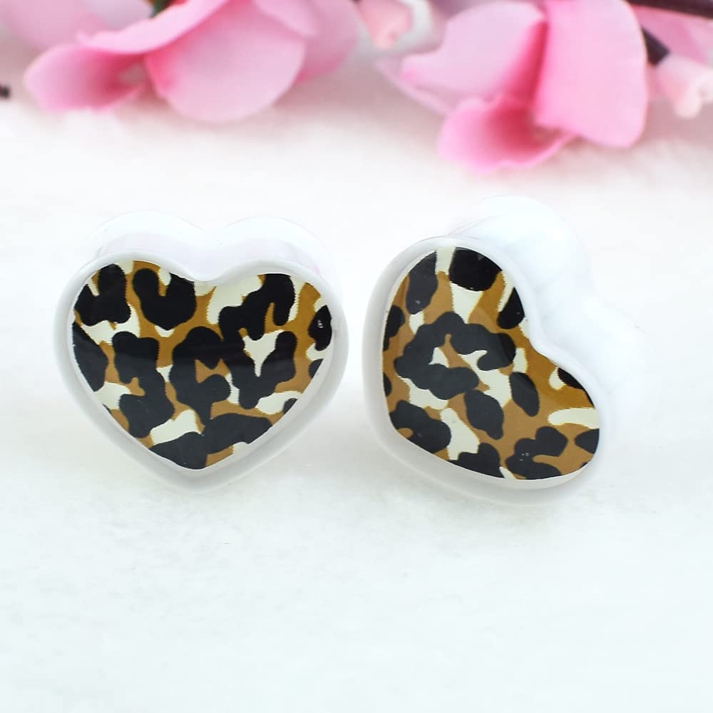 Jboyanpei 12Pcs/6pairs Sexy Leopard Ear Tunnels Plugs and Gauges Heart Shaped Acrylic Ear Expander Studs Stretching Body Piercing Jewelry 22mm