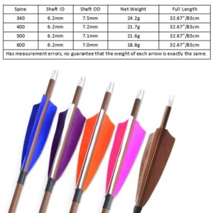 ZSHJGJR 31" Archery Carbon Arrows Spine 340 400 500 600 Hunting Arrows with Removable Tips Natural Feather Targeting Arrows for Compound & Recurve & Traditional Bow 6/12pcs (Spine 340, blue, 12)