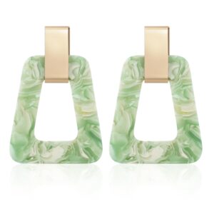 Acrylic Geometric Statement Earrings - Mottled Resin Lightweight Dangle Earrings for Party or Vacation (GREEN)