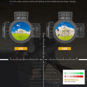 SPINA OPTICS 6-24x50 FFP First Focal Plane Riflescopes with Mil-dot Reticle and Parallax Adjustment, Sunshade Included, Waterproof, Fogproof Black Rifle Scope, 30mm Tube (with 11mm mounts)